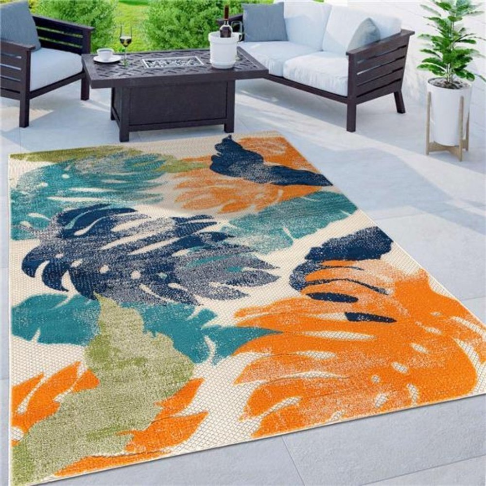 Vibrant Floral Leaves Area Rug